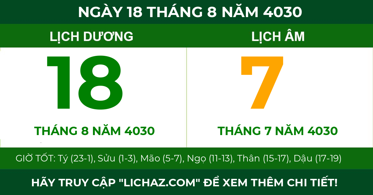 lịch âm ngày 18 tháng 8 năm 4030