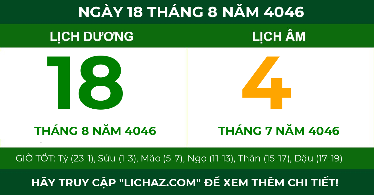 lịch âm ngày 18 tháng 8 năm 4046