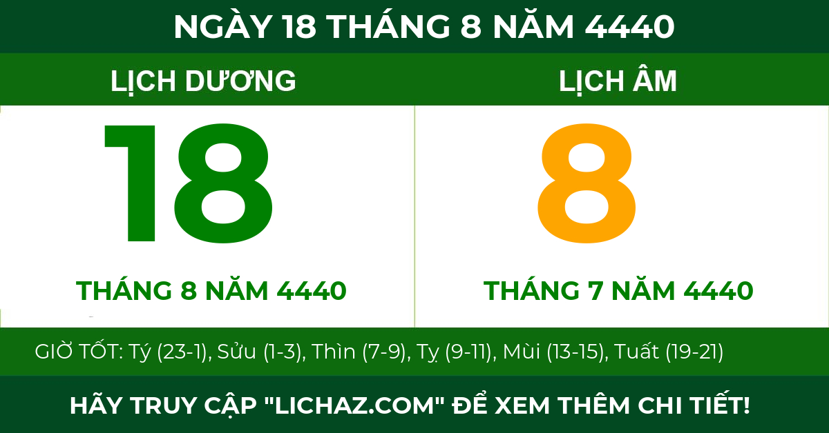 lịch âm ngày 18 tháng 8 năm 4440