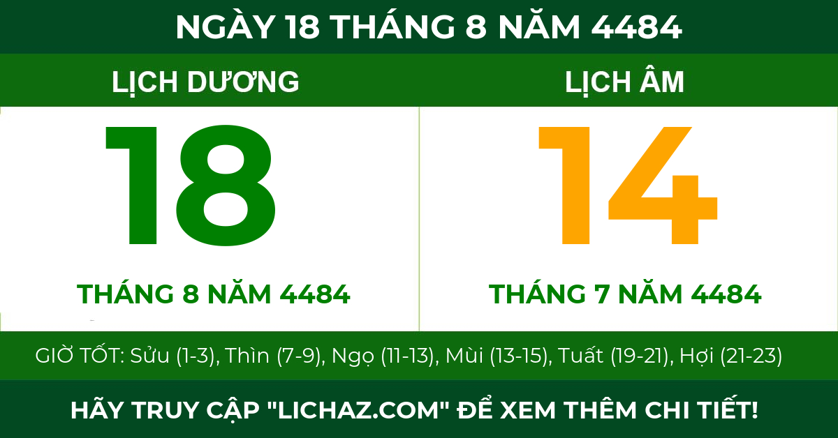 lịch âm ngày 18 tháng 8 năm 4484