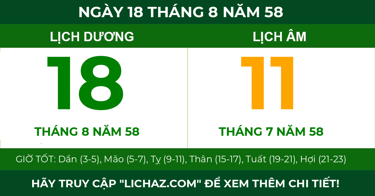 lịch âm ngày 18 tháng 8 năm 58