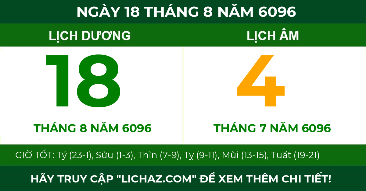 lịch âm ngày 18 tháng 8 năm 6096