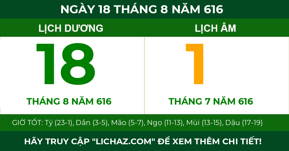 lịch âm ngày 18 tháng 8 năm 616