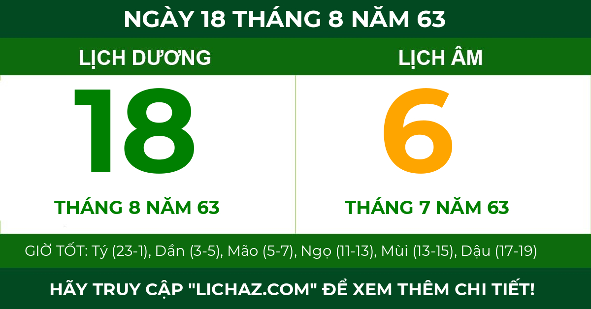 lịch âm ngày 18 tháng 8 năm 63