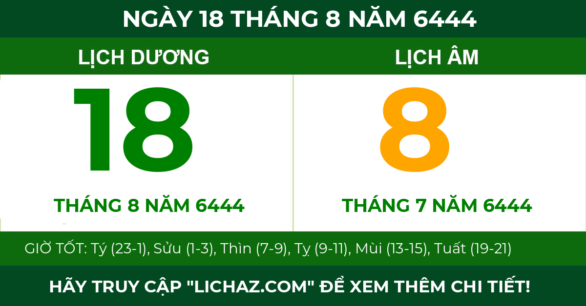 lịch âm ngày 18 tháng 8 năm 6444