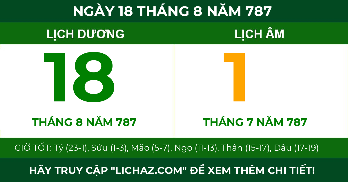 lịch âm ngày 18 tháng 8 năm 787