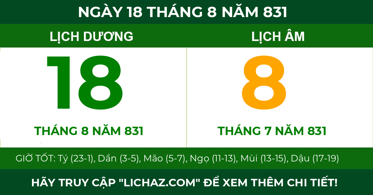 lịch âm ngày 18 tháng 8 năm 831