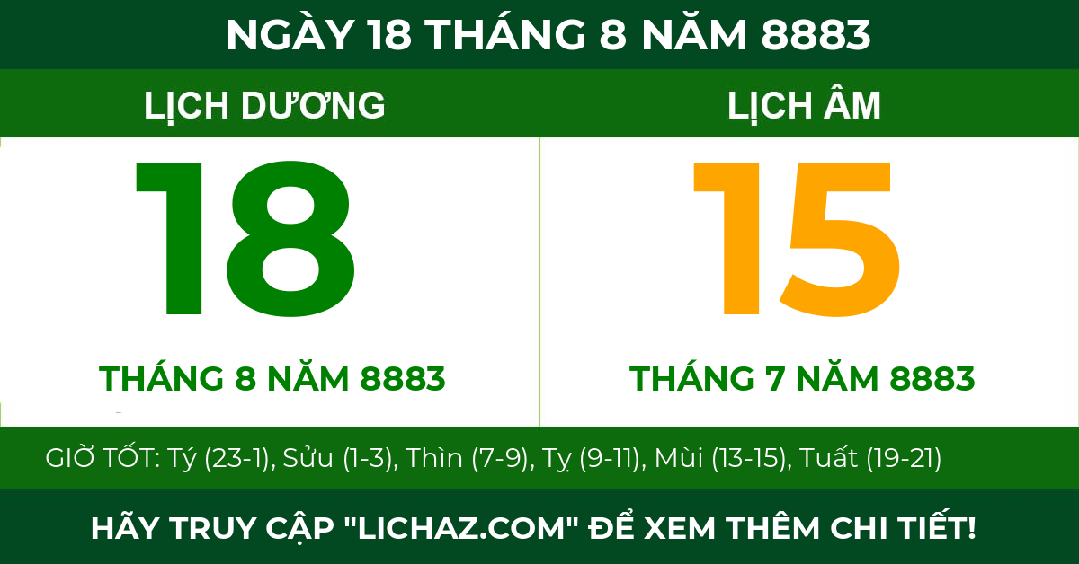 lịch âm ngày 18 tháng 8 năm 8883