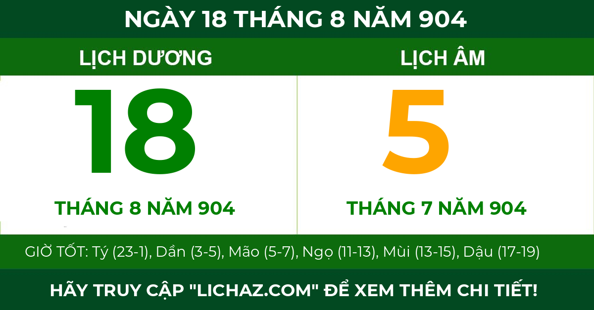 lịch âm ngày 18 tháng 8 năm 904