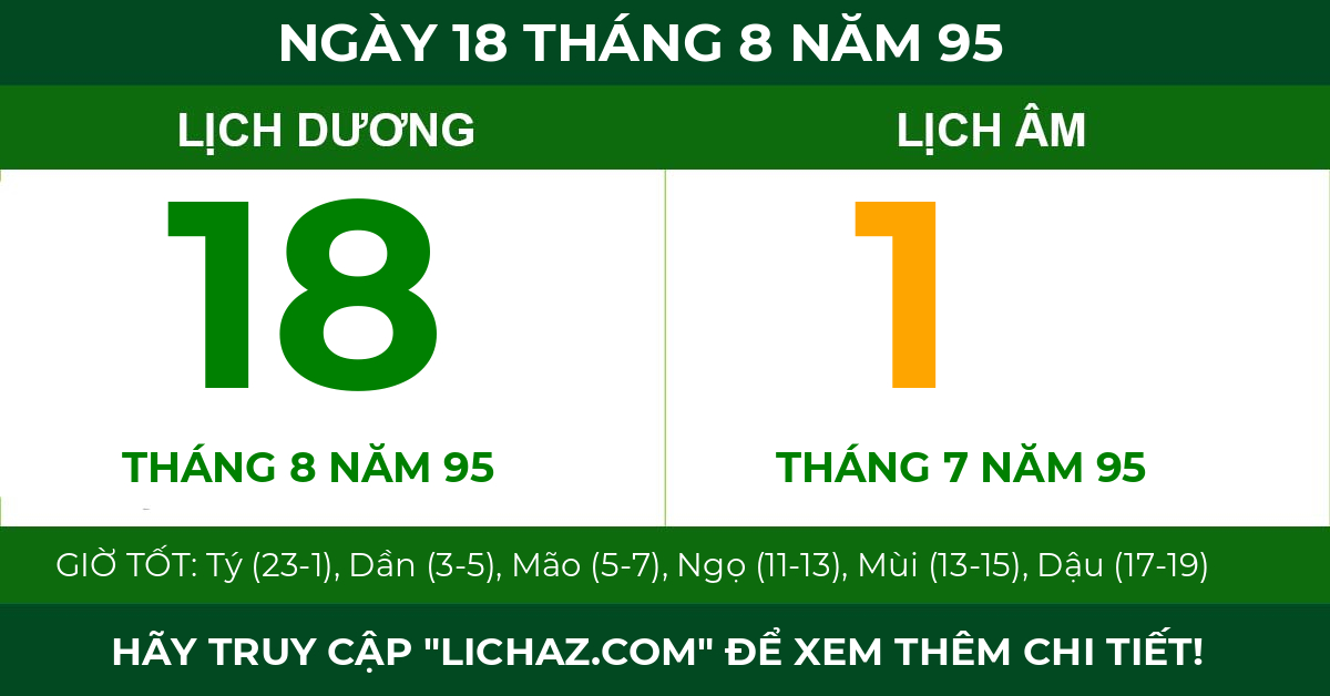 lịch âm ngày 18 tháng 8 năm 95