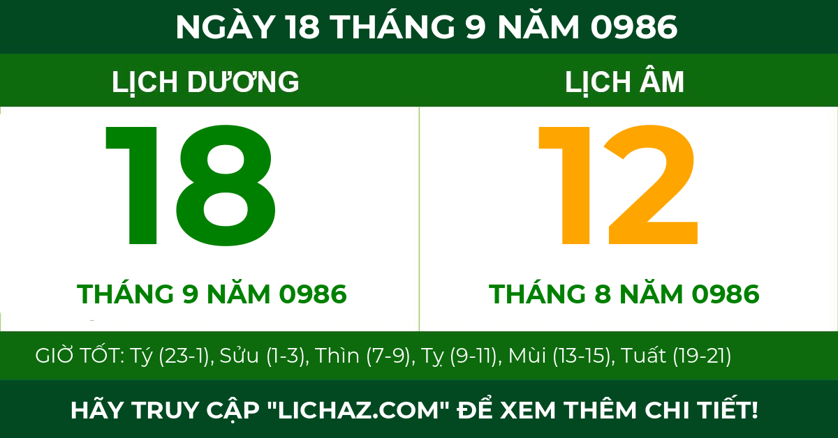 lịch âm ngày 18 tháng 9 năm 0986