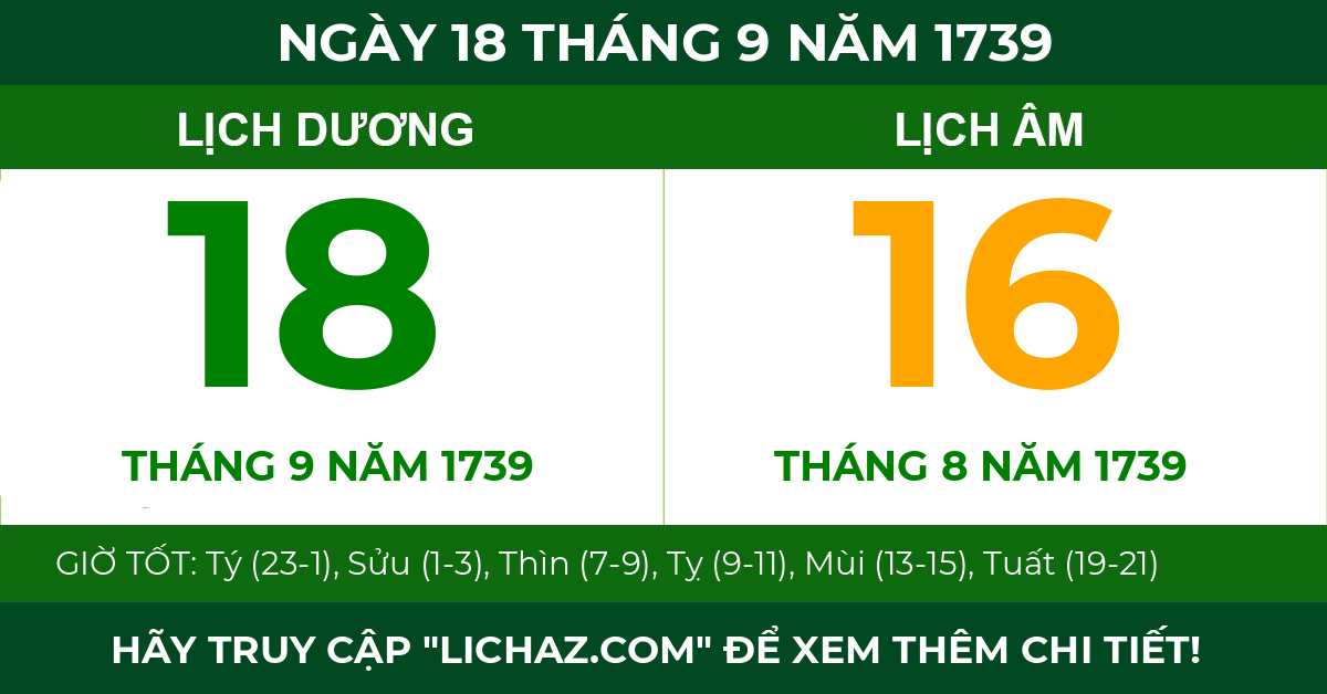 lịch âm ngày 18 tháng 9 năm 1739