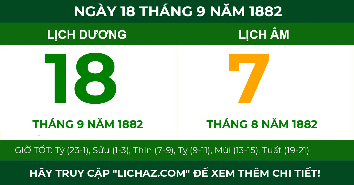 lịch âm ngày 18 tháng 9 năm 1882