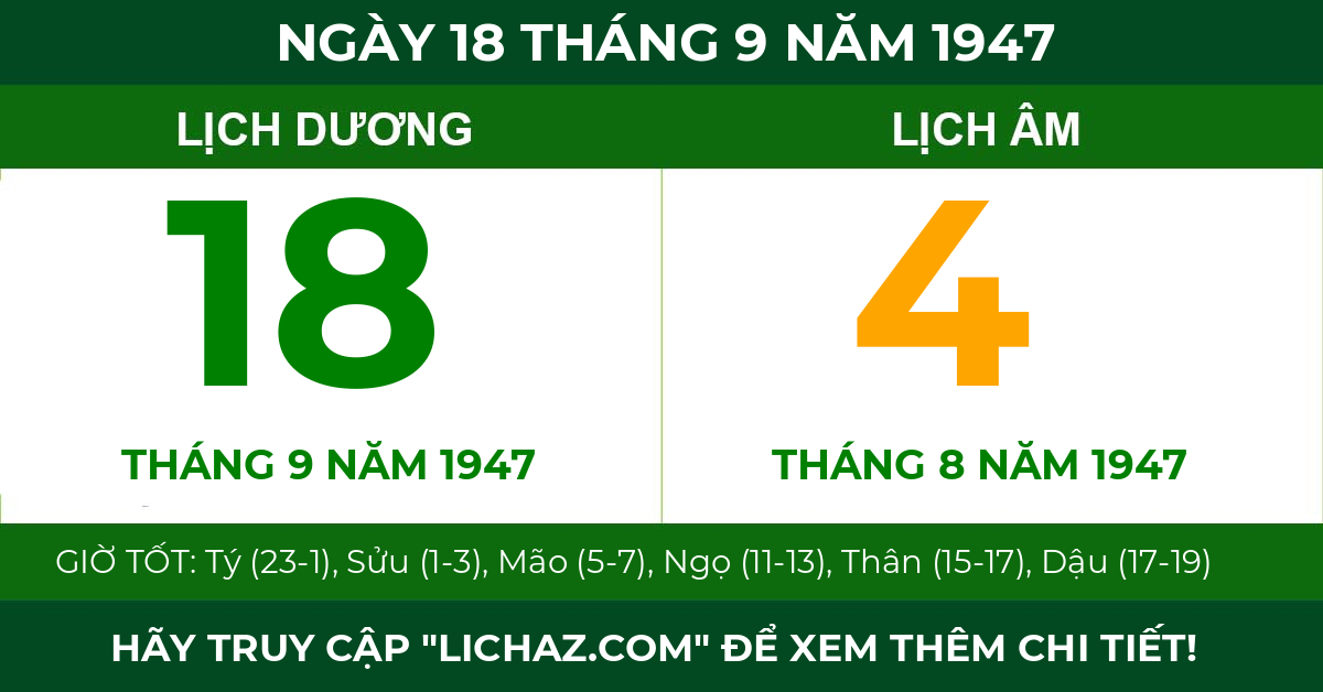 lịch âm ngày 18 tháng 9 năm 1947