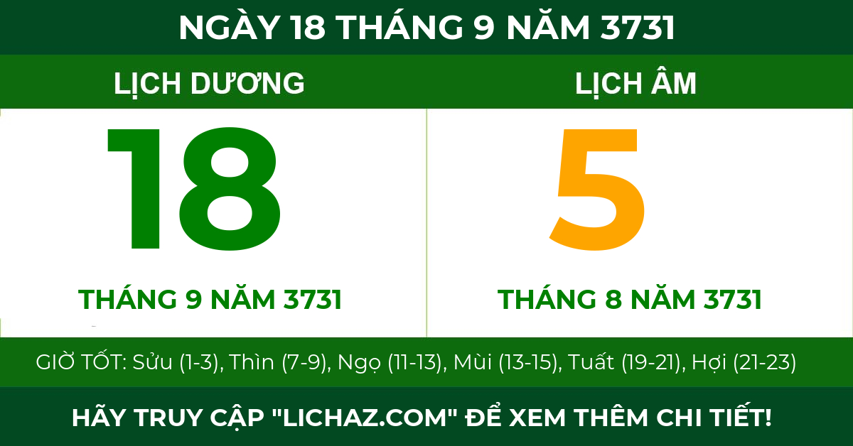 lịch âm ngày 18 tháng 9 năm 3731