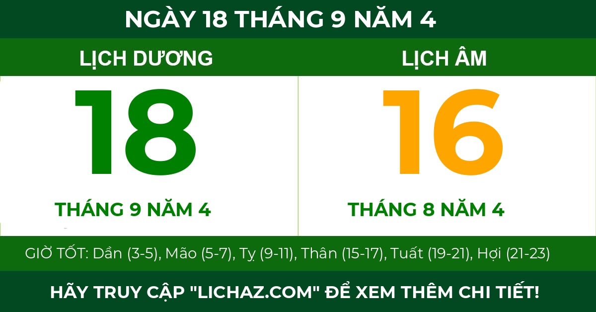 lịch âm ngày 18 tháng 9 năm 4