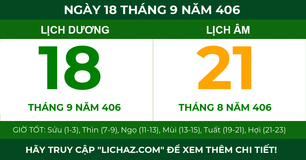 lịch âm ngày 18 tháng 9 năm 406