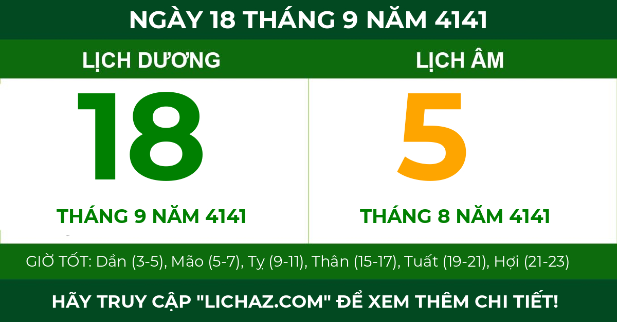 lịch âm ngày 18 tháng 9 năm 4141