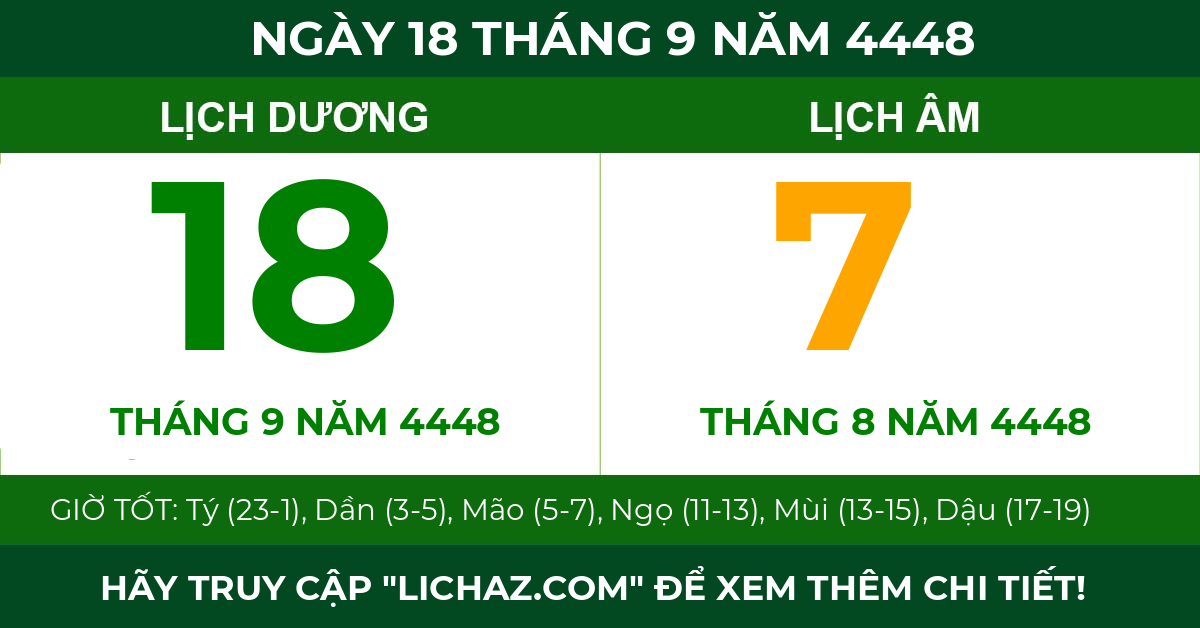 lịch âm ngày 18 tháng 9 năm 4448