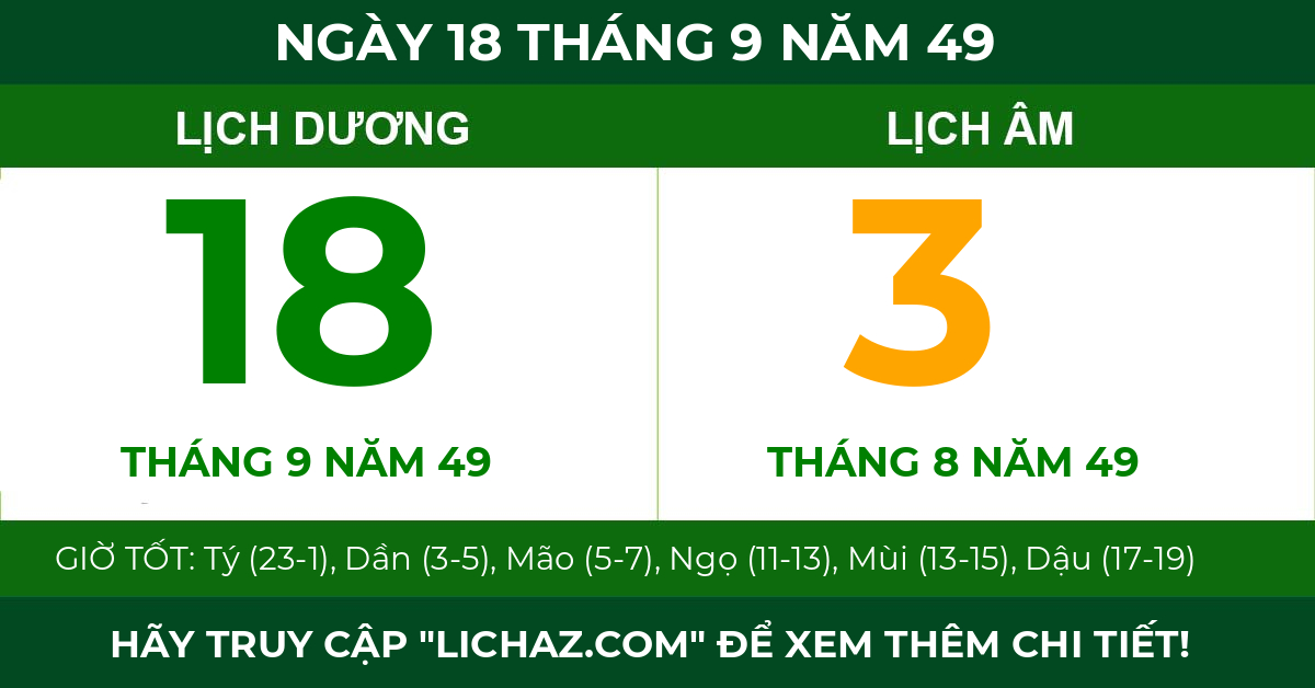 lịch âm ngày 18 tháng 9 năm 49