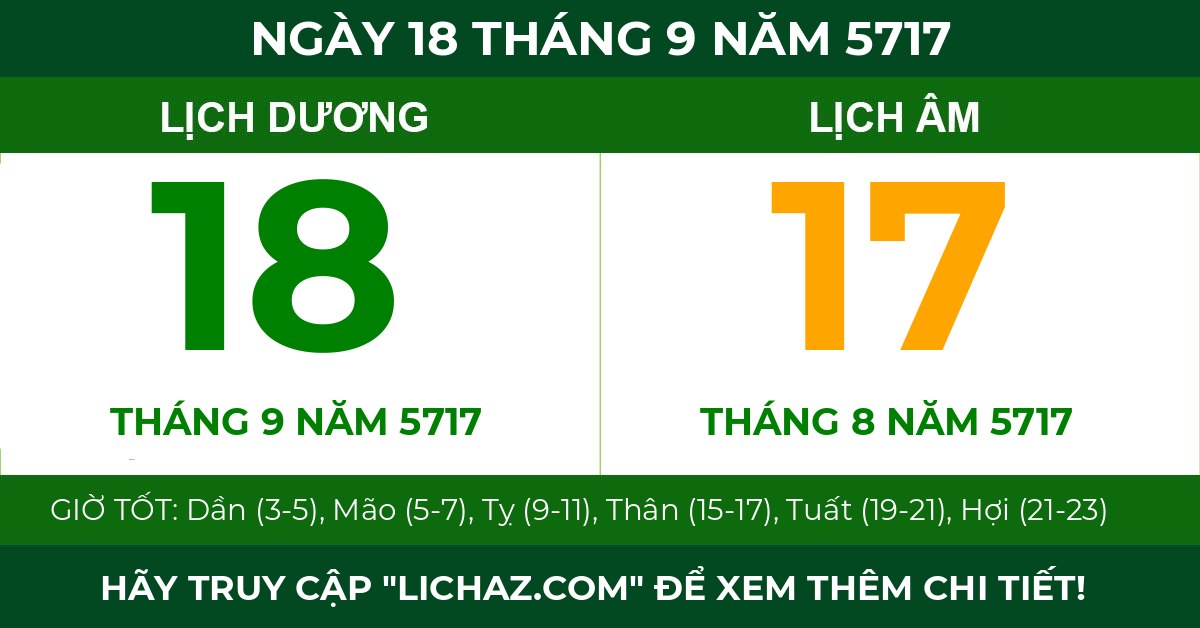 lịch âm ngày 18 tháng 9 năm 5717