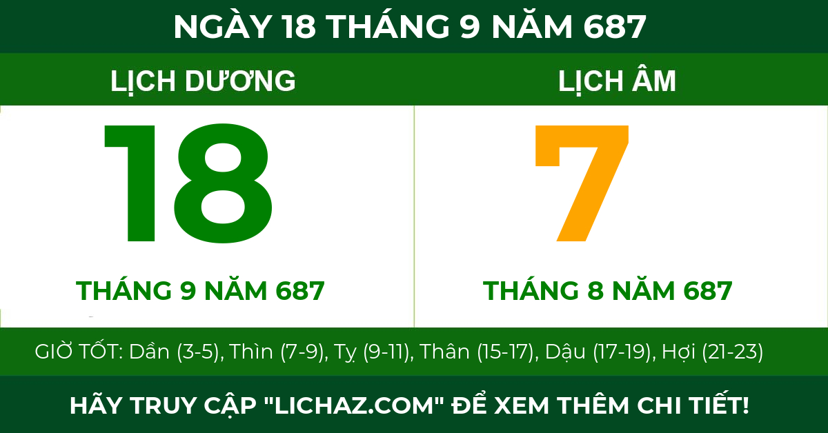 lịch âm ngày 18 tháng 9 năm 687