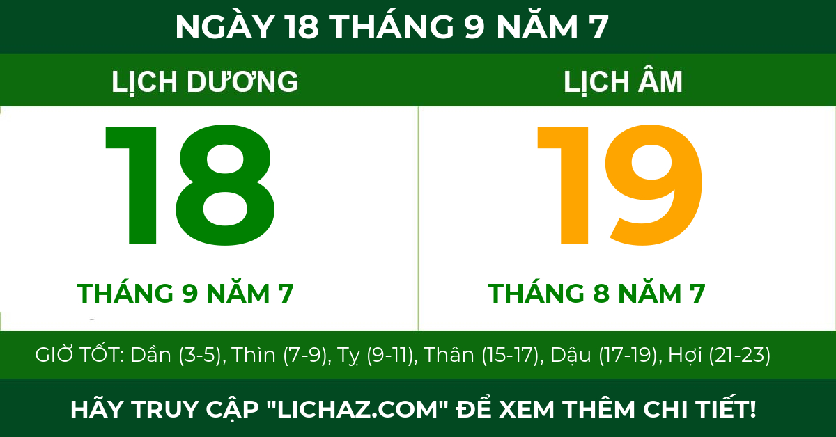 lịch âm ngày 18 tháng 9 năm 7