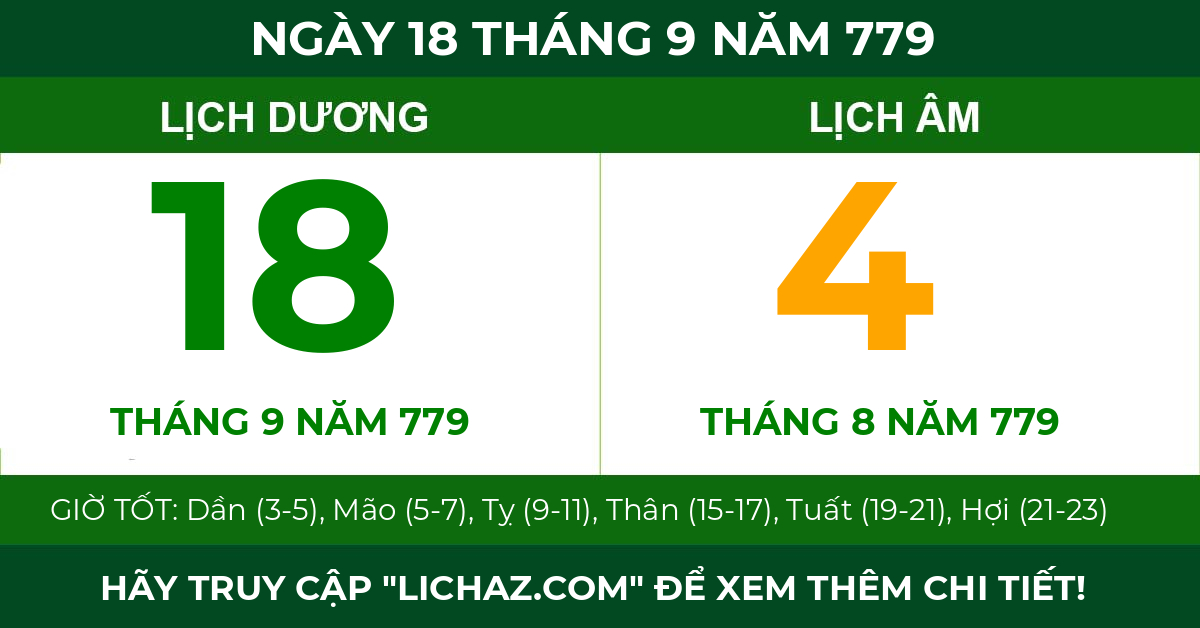 lịch âm ngày 18 tháng 9 năm 779