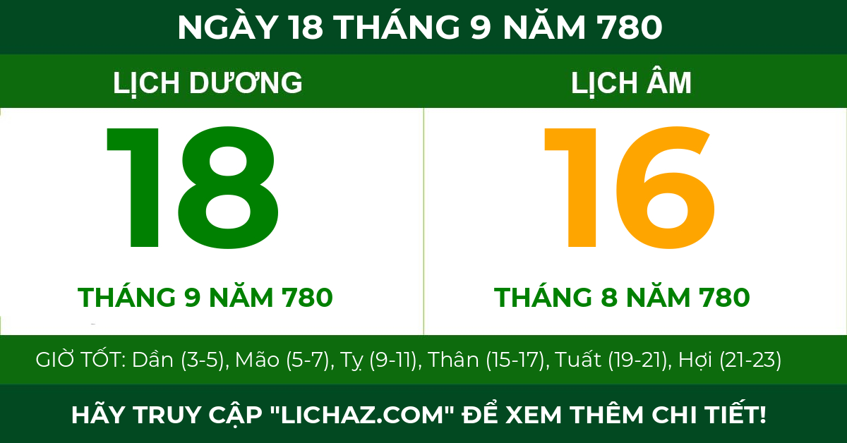 lịch âm ngày 18 tháng 9 năm 780