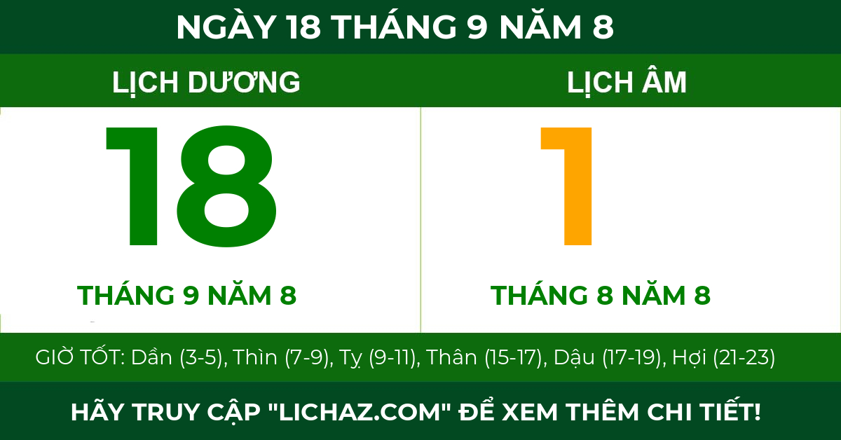 lịch âm ngày 18 tháng 9 năm 8