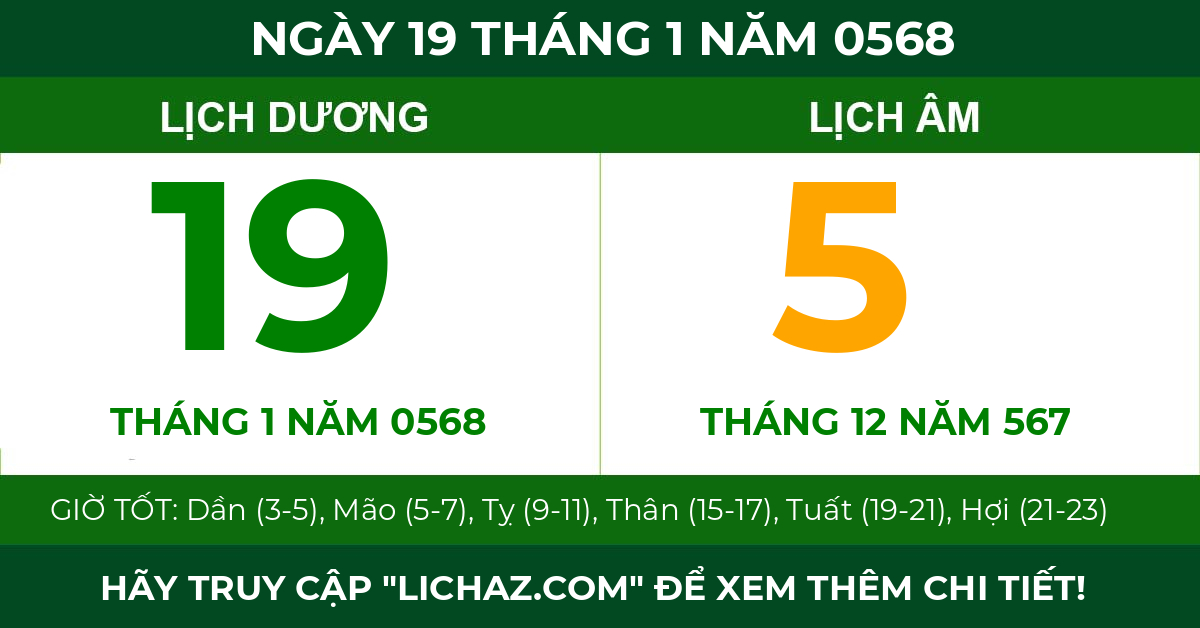 lịch âm ngày 19 tháng 1 năm 0568