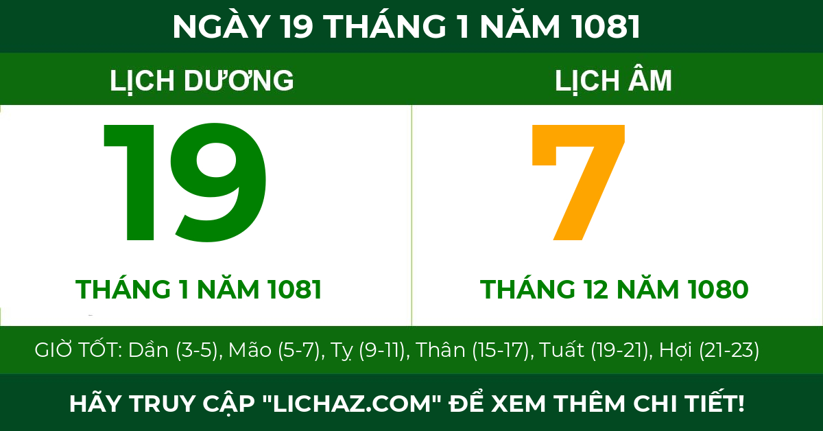 lịch âm ngày 19 tháng 1 năm 1081