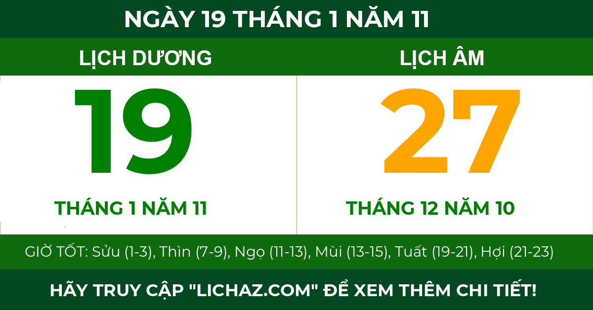 lịch âm ngày 19 tháng 1 năm 11
