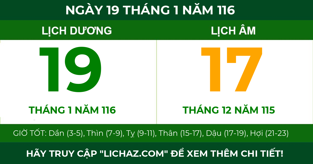 lịch âm ngày 19 tháng 1 năm 116