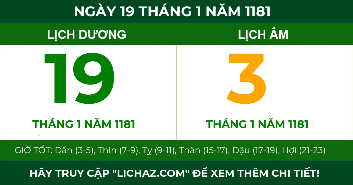 lịch âm ngày 19 tháng 1 năm 1181