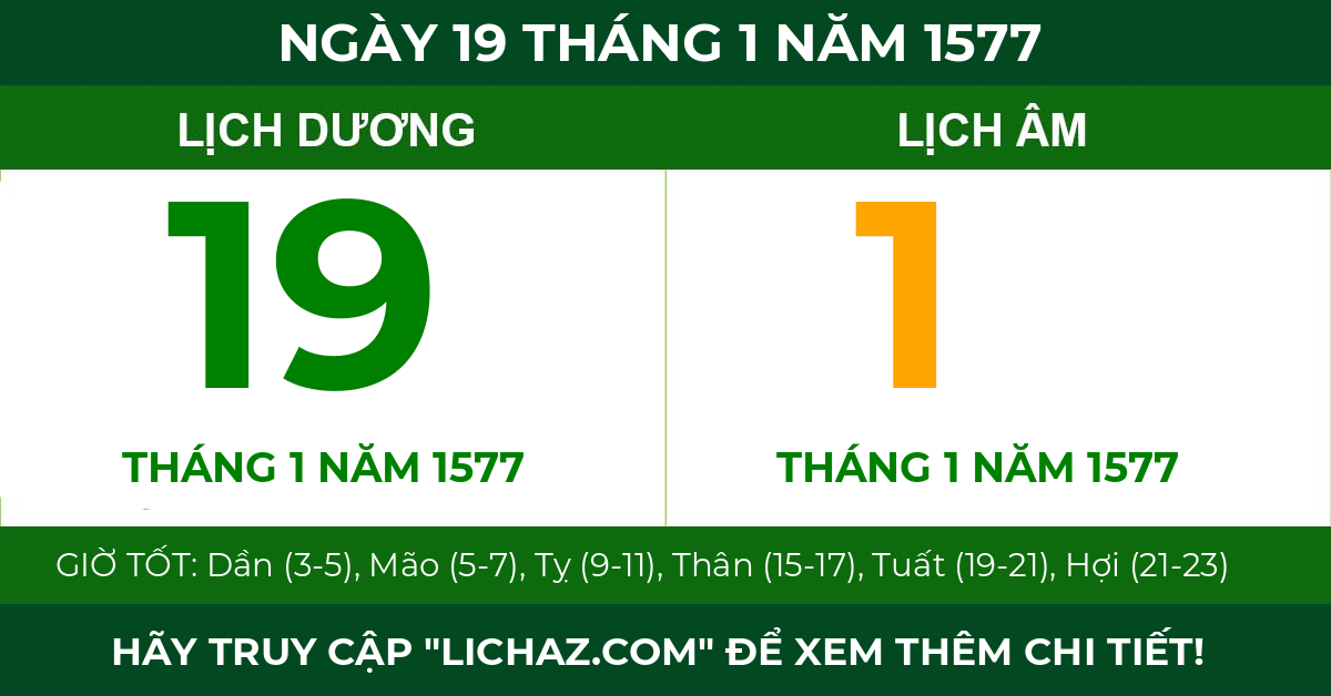 lịch âm ngày 19 tháng 1 năm 1577