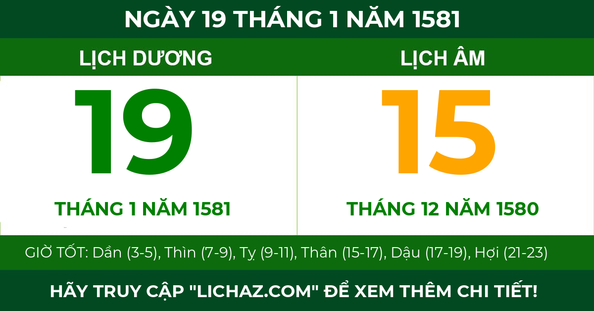 lịch âm ngày 19 tháng 1 năm 1581