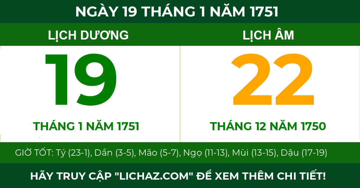 lịch âm ngày 19 tháng 1 năm 1751