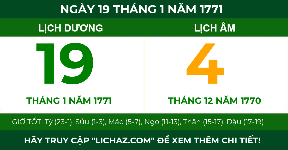 lịch âm ngày 19 tháng 1 năm 1771