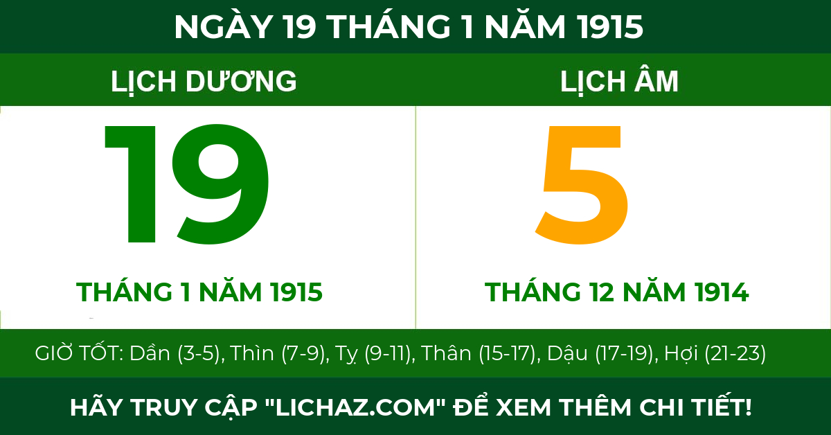 lịch âm ngày 19 tháng 1 năm 1915