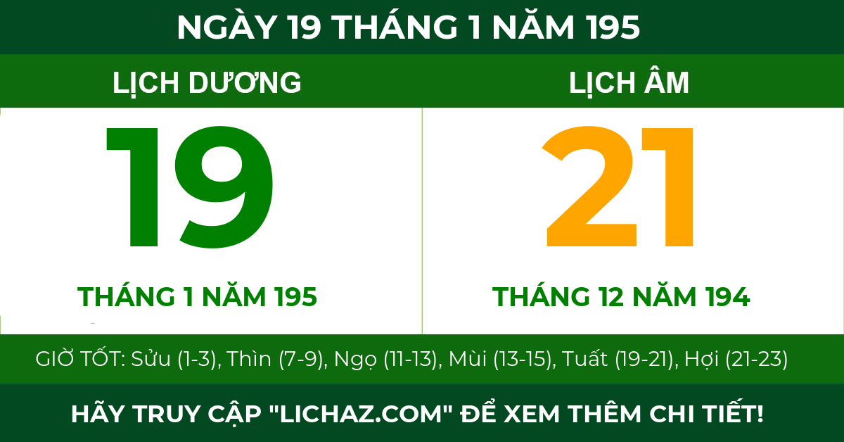 lịch âm ngày 19 tháng 1 năm 195