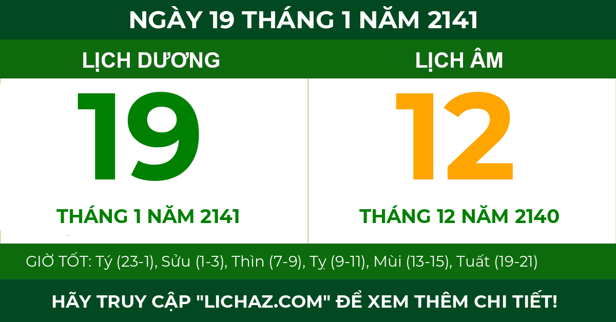 lịch âm ngày 19 tháng 1 năm 2141