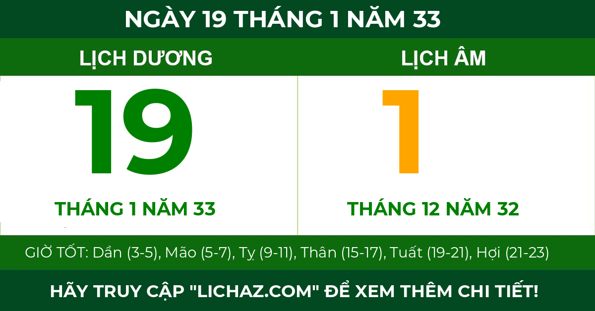 lịch âm ngày 19 tháng 1 năm 33