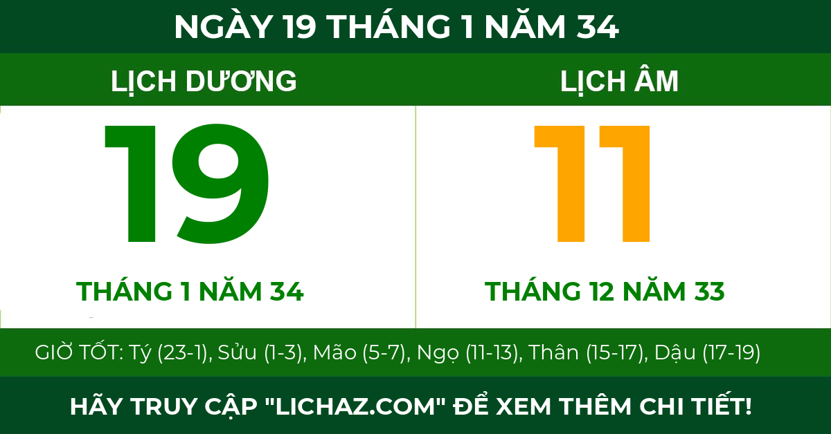 lịch âm ngày 19 tháng 1 năm 34