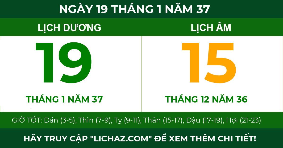lịch âm ngày 19 tháng 1 năm 37