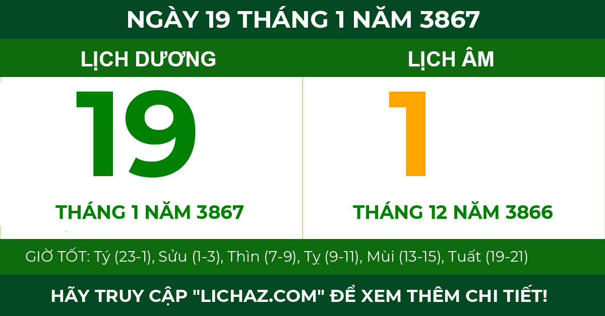 lịch âm ngày 19 tháng 1 năm 3867