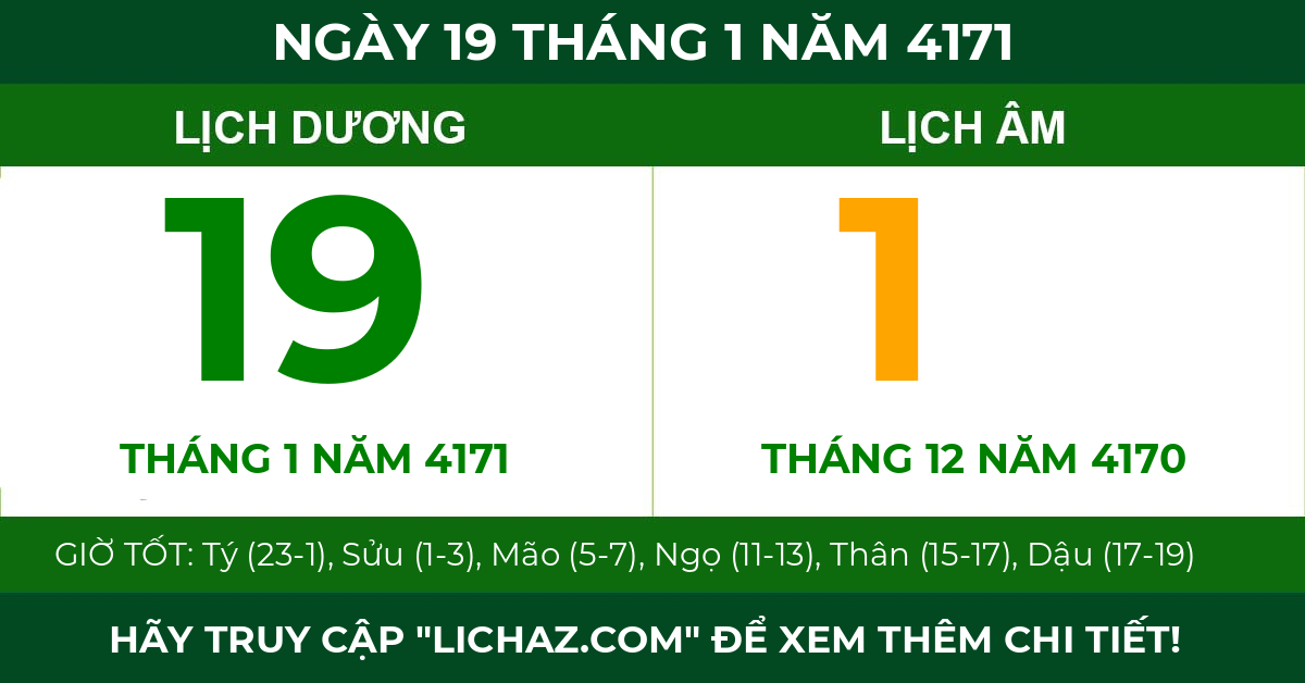 lịch âm ngày 19 tháng 1 năm 4171