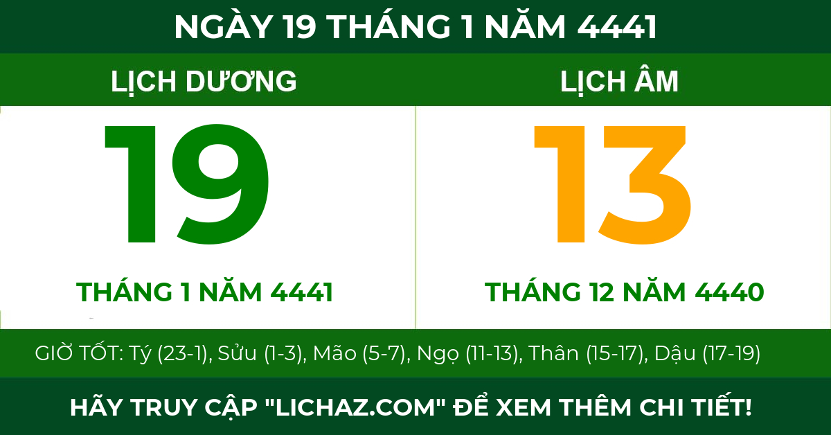 lịch âm ngày 19 tháng 1 năm 4441