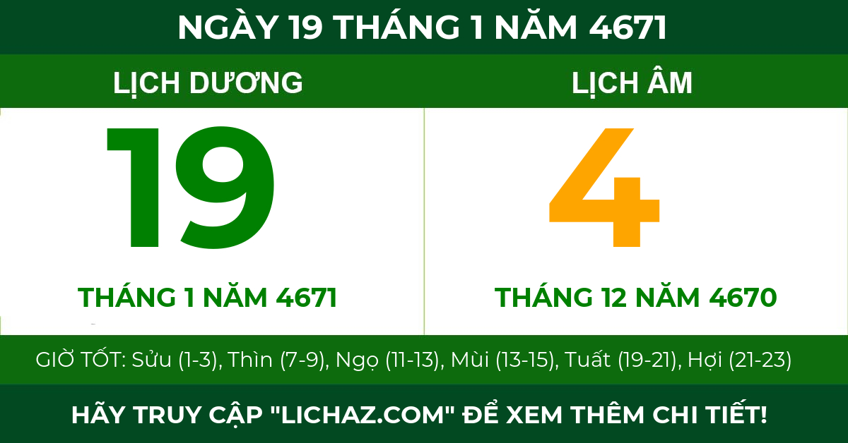 lịch âm ngày 19 tháng 1 năm 4671