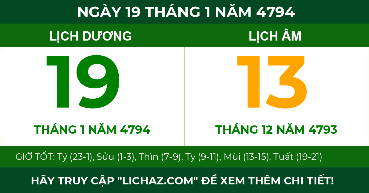 lịch âm ngày 19 tháng 1 năm 4794